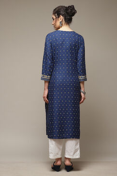 Indigo LIVA Straight Kurta image number 4